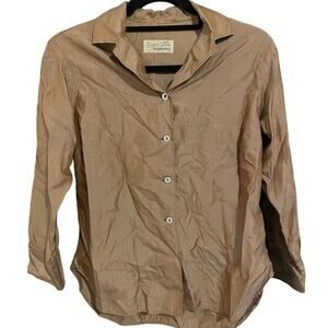 Vintage 80s Country Clothes Brown Button Down Long Sleeve Silk Blouse Women’s S